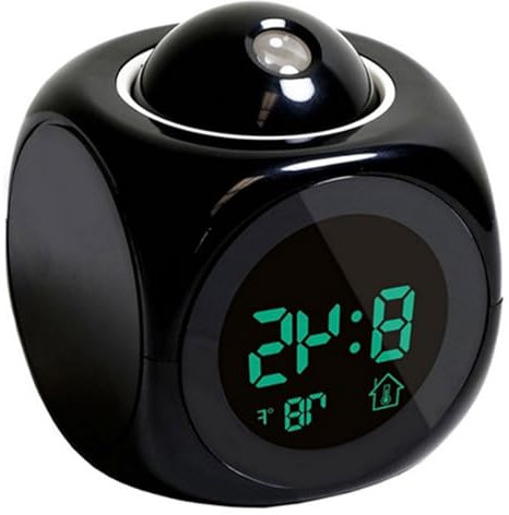 Sveglia Con Proiezione E Stazione Meteorologica Per Camere Da Letto, Orologi Con Proiettore Con Funzione, Termometro Interno Ed Esterno Wireless, Monitor Di Temperatura,Black