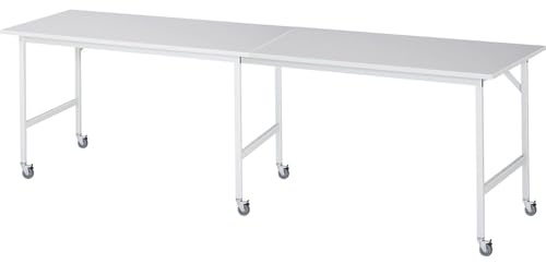 kaiserkraft | Arbeitstisch | fahrbar | Melaminplatte | Stärke 22 mm | 30 x 30 mm | BxTxH 3000 x 800 x 900 mm
