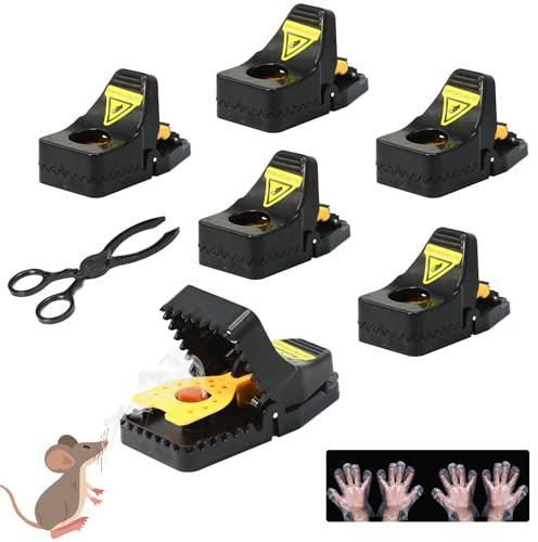 6 Stück Mausefallen Hochsensibler Mäusefänger, Wiederverwendbare Kunststoff-Rattenfalle, ausgestattet mit einem Clip und Zwei Paar Einweghandschuhen für drinnen und draußen (kleine Größe)