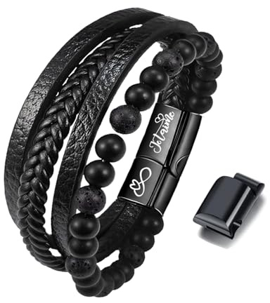 Qupuce Idee Cadeau Homme Bracelet Personnalisé D'Infini En Cuir Lettrage Je T'Aime, Anniversaire Homme Cadeau Mari Copain Couple Papa Grand Pere Fils Saint Valentin Fete Des Peres Noel