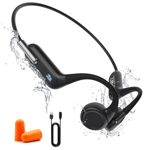 doucdoft Casque à conduction osseuse pour la natation, Bluetooth 5.3 et SD 32 Go - Casque professionnel étanche IPX8 (noir)