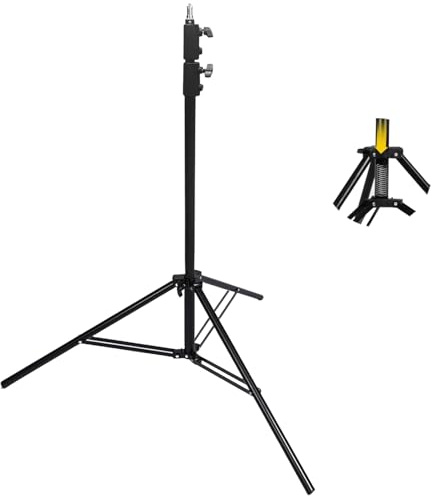 BOLLUMA 250cm Spring Cushion Tripod Light Stand, Stainless Steel Adjustable Lightweight Photography Studio, 1/4 Screw, 5kg Load, for Ring Light Flash Softbox Podcast Umbrella Reflector Backdrop