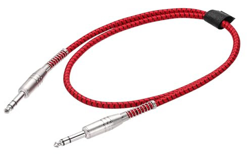 QUARKZMAN Cavo Per Strumenti Musicali Chitarra, 3 Piedi 1/4 Pollice A 1/4 Pollice Angolo Dritto A Dritto Cavo Jack Per Chitarra Elettrica per Basso, Nero Rosso