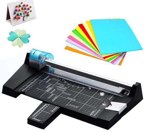 Cortador de papel giratorio resistente, recortadora manual A4 con 4 cuchillas para líneas rectas, onduladas, punteadas y arrugadas, cortador de guillotina versátil para papel, fotos, tarjetas e