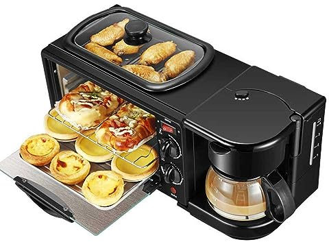 3 In 1 Breakfast Station with Coffee Maker Non Stick Griddle and 4 Slice Toaster Oven Versatile Breakfast Maker for Apartments and Kitchenettes Black