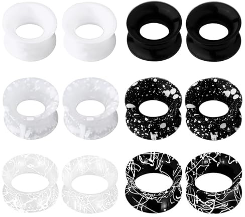 Uwiyo 6 Paires Écarteur d Oreilles en Silicone, 3-25mm Tunnel Oreille Plugs d'oreille en Silicone Flexibles Coloré Plug Ecarteur Oreille Tunnels Chair Forme Cerceau Unisexe (Couleurs Classiques, 14mm)