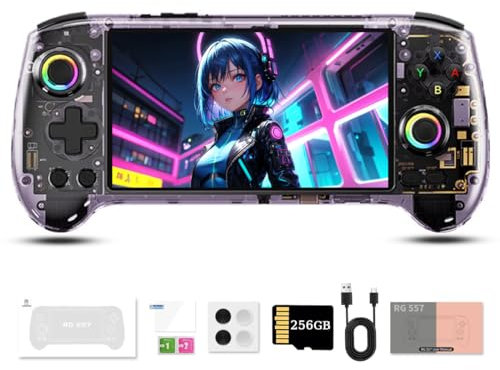 Meiurlex RG557 Retro Handheld Game Console with 256G, 5.48-Inch AMOLED Display Android 14 12GB LPDDR5X/256GB UFS4.0, RGB Video Game Console Gaming Player for Adult