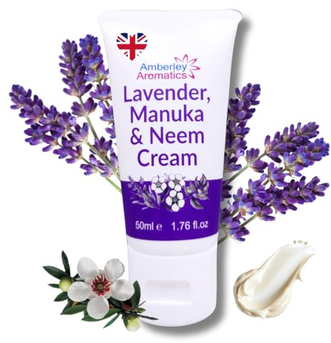 Lavender, Manuka & Neem Cream 50ml - Antibacterial, Anti-fungal, Antiseptic, Anti-Itch, Dry and Cracked Skin. Suitable for Senstive Skin Eczema & Psorasis Chapped Skin