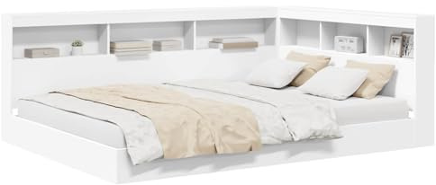 vidaXL Bücherregal-Bett mit Regal Weiß 160 x 200 cm Holzwerkstoff | Jede Menge Platz für deine Sachen, L-förmiges Design mit zwei Möglichkeiten zur Anordnung,