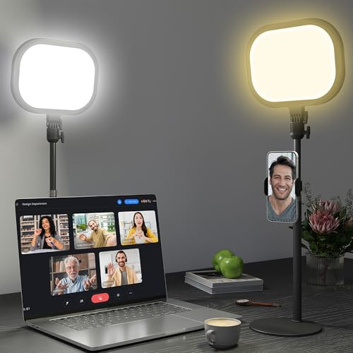 HOMCOM Selfie Light for Video Conference Lighting, Dimmable Desk Lamp with Stand Phone Holder, 5 Colour Modes & 10 Brightness Levels, Memory Function for Home Office, Recording, Video Calls, Black