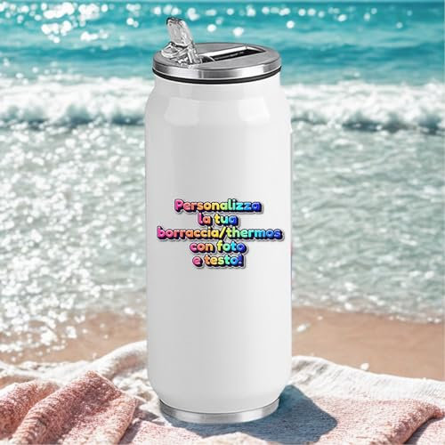 D&Vlab Borraccia Termica 500ml in Acciaio Inox, Doppio Strato Isolante, Personalizzabile con Foto e Logo, Tappo a Vite con Beccuccio, Rosso e Bianco