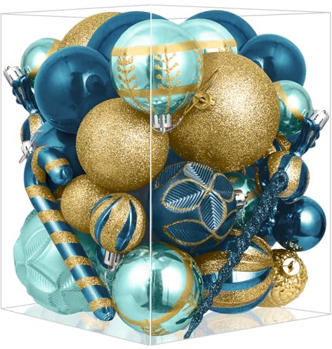 Miaikoe Weihnachtsbaum hängende Ornamente 36 Stück Multi-Size Plastik zerstörungsdichte Kugel Ornamente Set für Weihnachtsfeiertag Winter Party Dekorationen (Blau & Gold)