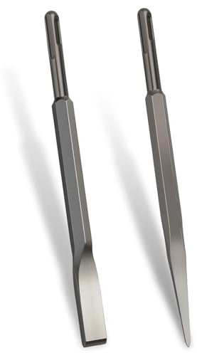 msymsyu Scalpello SDS-Plus, 2 pezzi, 14 x 230 mm, scalpello piatto e scalpello a punta, materiale in acciaio super duro, SDS, versione universale per lavori di scalpello, muri di mattoni e superfici