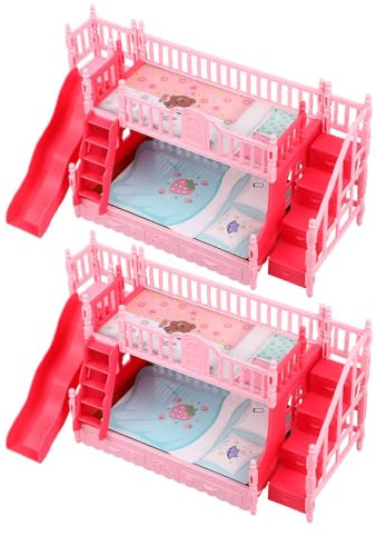 POPETPOP Lot de 2 Lits superposés pour Maison de poupée : Meubles Miniatures, Lits Doubles avec escaliers et toboggans, Accessoires de Chambre pour Jeux de rôle, décoration d'intérieur pour
