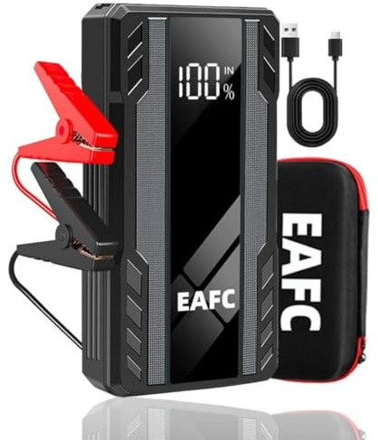Arrancador de batería portátil para Coche 1000 A, 12 V, Dispositivo de Arranque automático, Capacidad de batería de 6400 mAh, LED Brillante con 3 Modos (iluminación, SOS, estroboscópico)