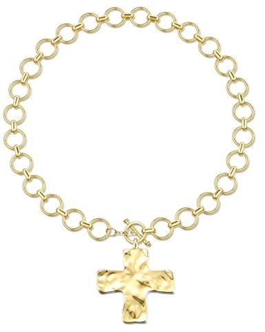 ZephyrHome 18K tjock kedja damer guld, uttalande kedja damer guld med stort korshänge, tjock gyllene kedja vattentät, punk Chunky, guldkedja flicka för lager, halsband modesmycke kvinnor