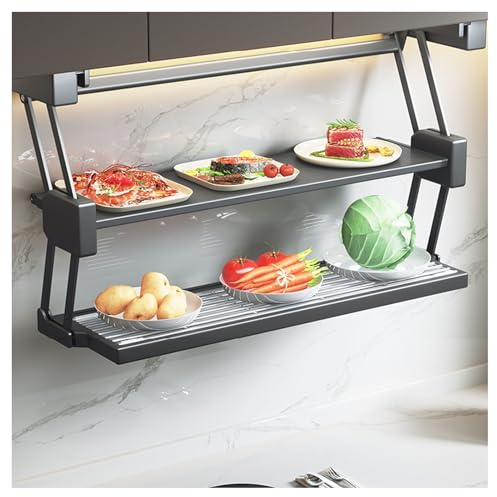 Neddragbar Hylla For Köksöverskåp, 2 Nivåer Stor Kapacitet Köksförvaringshyllorganisatör, For Kryddor Och Redskap(Black,600mm Cabinet)