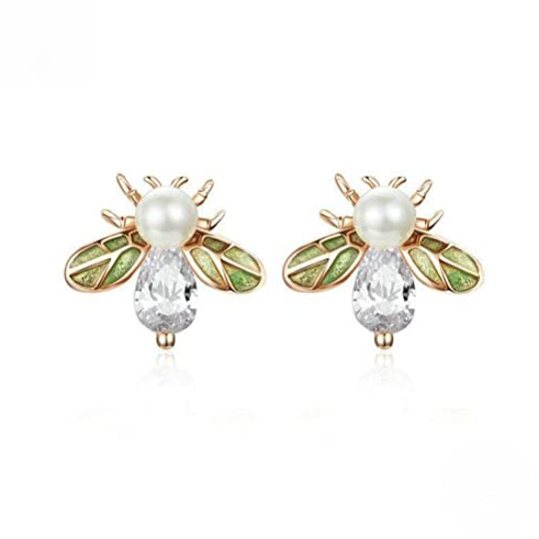 ZUOZUIYQ Animal Bee Boucles d'oreilles en Argent Sterling 925 Femme Plaqué Or Rose Coquille Perle Boucles d'oreilles en Argent Boucles d'oreilles d'été pour Dames comme indiqué, Argent