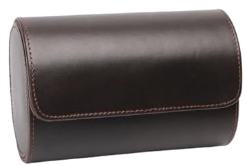 HUWOYG 2 st klockrulle box 1/2/3 fack äkta läder förvaringsväska för män kvinnor (2 mörkbrun)