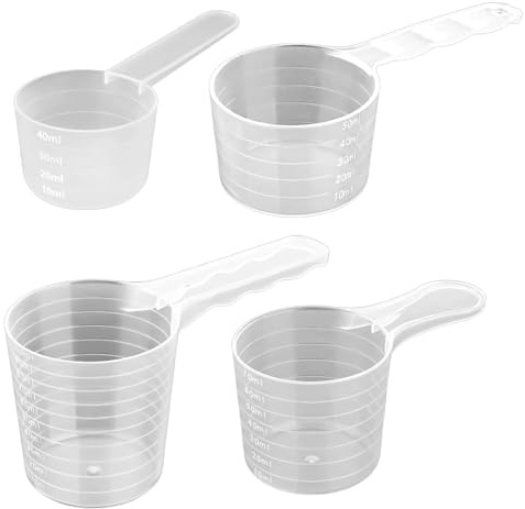 Cuillères à mesurer en plastique, ensemble de 4 tasses à mesurer 40/50/70/100 ml cuillères en plastique avec échelle transparente pour la cuisine et la pâtisserie