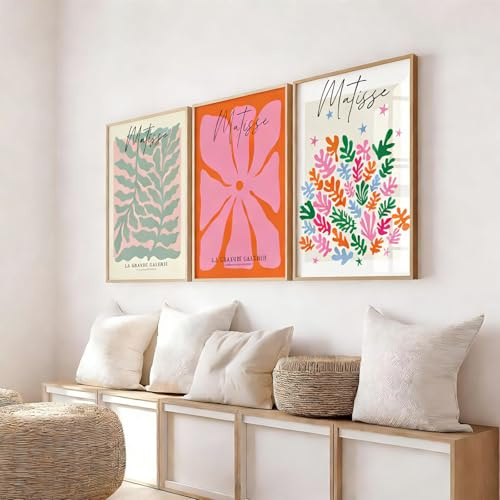 3er Matisse Poster Set,Stilvolle Matisse Pastell Poster Abstrakte Vintage Flower Market Bilder Aesthetic, Leinwand Bilder für Wohnzimmer Schlafzimmer Bad Küche Büro,Ohne Rahmen (30*40cm,GIK)