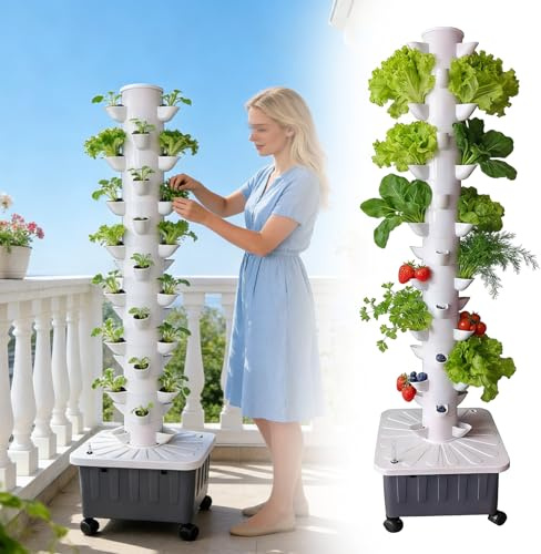 RRrawgff Aquaponics kit de Culture aéroponique de Tour de Jardin pour Herbes, Fruits et légumes avec Pompe à humidité, Adaptateur, Pot en Maille, Tour hydroponique à et 30/45 Trous