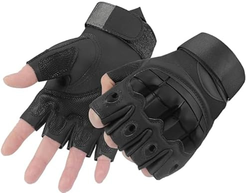 Ziyonix Guantes de Ciclismo de Medio Dedo, Guante Transpirables de Moto Guante sin Dedos Antideslizantes Tacticos Militar Agujeros Guante de Protección de Nudillos para Ciclismo Moto