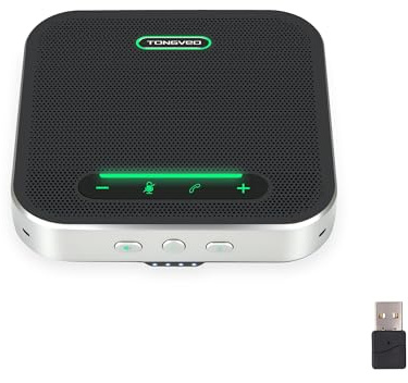 TONGVEO Bluetooth-Konferenzlautsprecher mit Mikrofon, KI-Geräuschunterdrückung, USB/Wireless Speakerphone für PC, 4 Mikrofone, 360° Sprachaufnahme, 24H für Zoom, Teams & Homeoffice