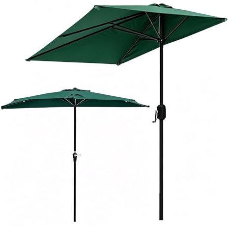 HOUKOIKBUG Parasol De Jardin Extérieur Demi-Parasol De Jardin 200x100cm Rectangulaire Demi Parasol De Balcon Mural avec Manivelle(Green,200x100cm/6.5x3ft)