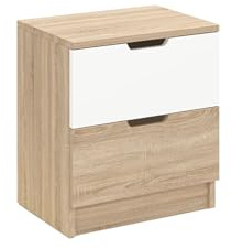 Elegante mesita de Noche Sonomo Roble y Blanco, 45 x 50 x 33 cm, Tablero de partículas 100% melamina, 18 mm de Grosor, diseño Moderno