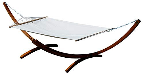 AS-S Cadre hamac 400cm XXL en Bois de mélèze hamac Marron foncé avec Tige Creme 120x200 cm