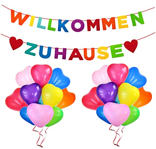 Willkommen Zuhause Vormontiert, Welcome Home Banner Filz, Herzlich Willkommen Girlande, willkommen Zuhause Baby, 20 Stück Luftballon, Weclome Home Deko