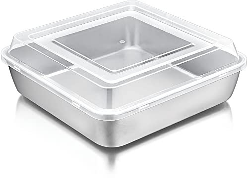 Teglia per torte, casseruola quadrata Joyfair con coperchio, teglia quadrata per brownie in acciaio inossidabile, perfetta per lasagne/brownie/torte, sana e resistente, lavabile in lavastoviglie