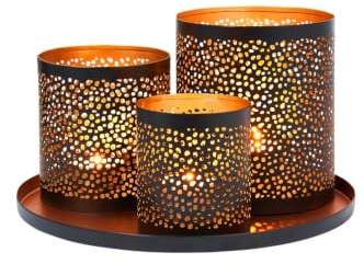 Orientalisches Windlicht-Set -4- modern aus Metall in Schwarz 25 cm