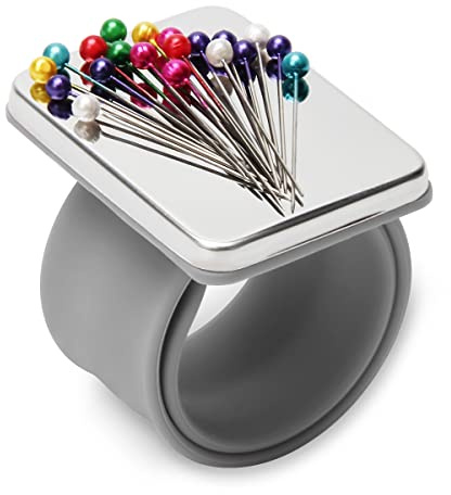 Magnetisches Handgelenknähen, tragbares Arm-Nadelkissen, magnetisches Nadelkissen mit Armband, für Nähsammlung (Grau)