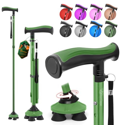 BeneCane Bastón de Caminar para Hombres y Mujeres, bastón Plegable para Personas Mayores, bastón cuádruple Ajustable, Ligero, Resistente, Plegable Verde