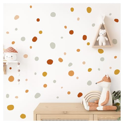 DEKO KINDERZIMMER Wandsticker Tupfen 92 Stück Wandtattoo Kinderzimmer Klebepunkte Dots rot beige gelb Wandaufkleber Babyzimmer selbstklebend DK1006-2