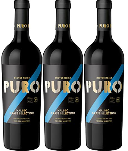 Dieter Meier Puro Malbec Grape Selection Rotwein Wein trocken Bio vegan Argentinien I Visando Paket (3 Flaschen)