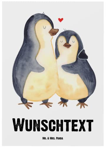 Mr. & Mrs. Panda Personalisierte Grußkarte Pinguin umarmen - Geschenke, Hochzeitstag, Postkarte personalisiert, postkarten, Hochzeit, Karte, individuelle, Umarmung, mit Namen, Hochzeitsgeschenk, Liebe