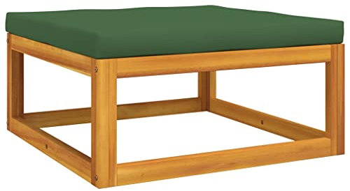 vidaXL Gartenhocker, Sitzhocker mit Grünem Kissen, Modular Holz Hocker für Garten Terrasse, Fußhocker Gartenmöbel, Massivholz Akazie