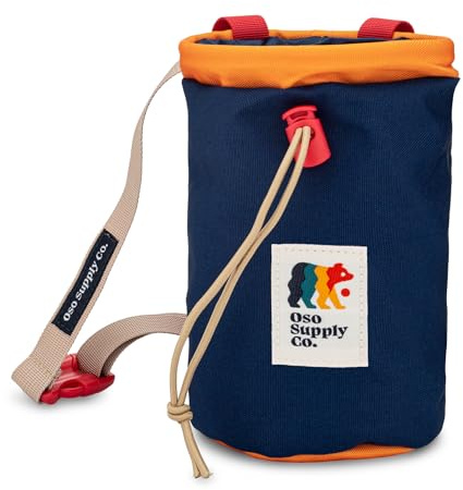 Oso Supply Co - Chalk Bag for Rock Climbing, Bouldering Chalk Bag Bucket with Quick-Clip Belt, Zippered Pockets and Pouch - Perfect Indoor/Outdoor Rock Climbing Gear Equipment (Midnight Blue/Red)