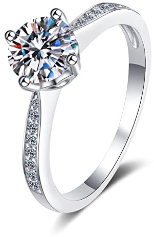 Aotiwe Vintage Ringe Frauen, Freundschaftsringe Beste Freundin Runde Form Weißgold mit 1Ct Weiß Moissanit 925 Silber Größe 47 (15.0)