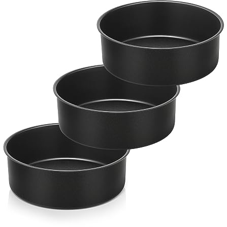 HaWare 8 inch Cake Tin Set of 3, Non-Stick Stainless Steel Deep Cake Pan for Baking Roasting Serving, Round Birthday Wedding Layer Baking Tin, Healthy & Non-Toxic, Leak & Rust Resistant (20cm, Black)