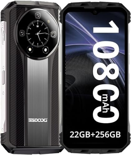 DOOGEE S110 Rugged 4G Handys, entsperrt, Helio G99 22 GB + 256 GB, 10800 mAh/66 W, 50 MP (Infrarot 24 MP) + 16 MP + 32 MP Smartphones, günstiges Smartphone, Display hinten 1,32 Zoll Silber