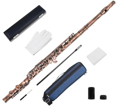 Professionelle Querflöte 16-Loch-Flötenset Mit Weißem Kupferrohrkörper, C-Tasten-Querflöte Mit Rucksack Und Zubehör (Color : 02)