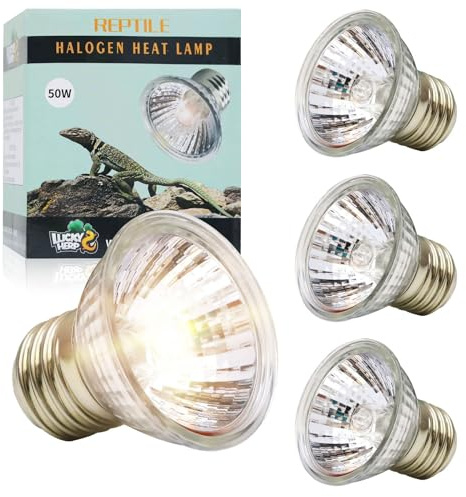 LUCKY HERP Reptilien Terrarium Wärmelampe 50W 4stück, UVA UVB Halogen Schildkröten Wärmelampe, E27 UVB Basking Spot Lampe für Schildkröte, Bartagamen, Eidechsen, Schlangen