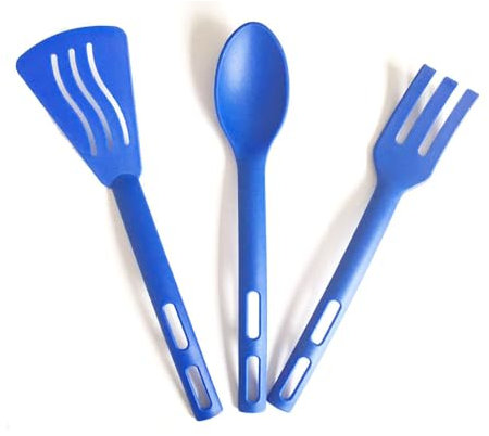 Kitchen Cooking Tools 3Pcs Mini Nylon Kitchen Utensils Set Slotted Turner Solid Spoon Fork Children Dinner Tools (Blue)