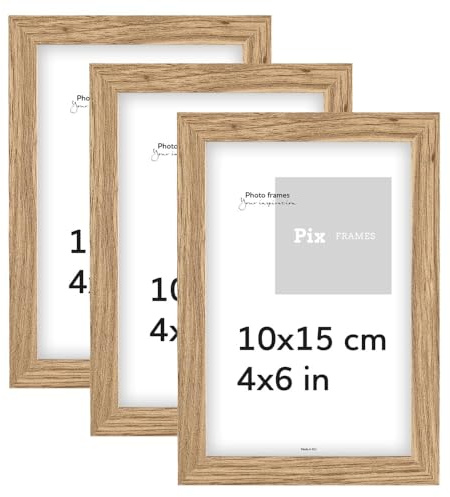 Pix FRAMES Bilderrahmen 10x15 cm - Set x3 - Holz Fotorahmen - Eiche | Holzbilderrahmen mit Plexiglas - Bilderrahmen Holz zum Aufhängen - Wooden Picture Frame - Photo Frame zum Aufstellen