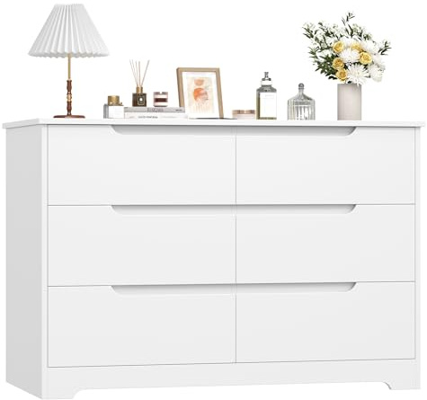 HOCSOK Chest of Drawers Bedroom, 6 Drawer Bedroom Cabinet with Handleless Drawers, Storage Drawer Chest for Livingroom, 105x 71x40cm