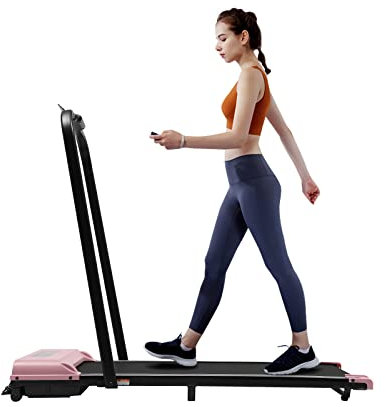 Laufband für Zuhause, 2 in 1 Klappbares Laufband, 3.0HP unter dem Schreibtisch elektrisches Laufband, Laufband mit Fernbedienung und LED-Anzeige, für Home Office Walking Jogging (Rosa)
